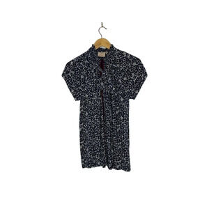Rungolee Size S Silk Crepe High Neck Floral Blouse in Navy and Whitr